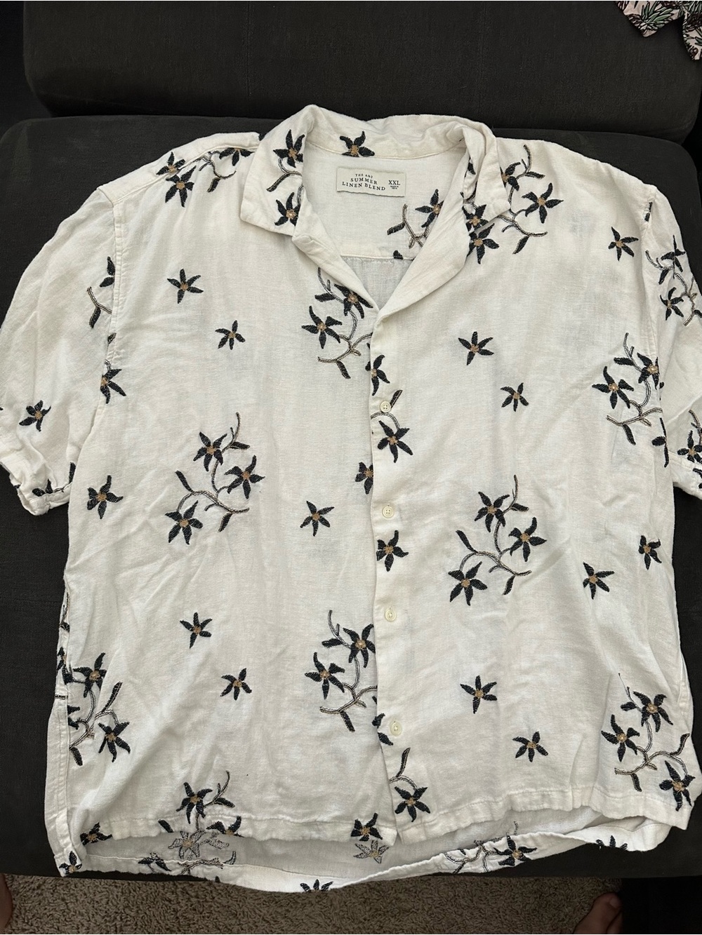 Abercrombie & Fitch Linen Blend Embroidered Floral Button-Up Camp Shirt